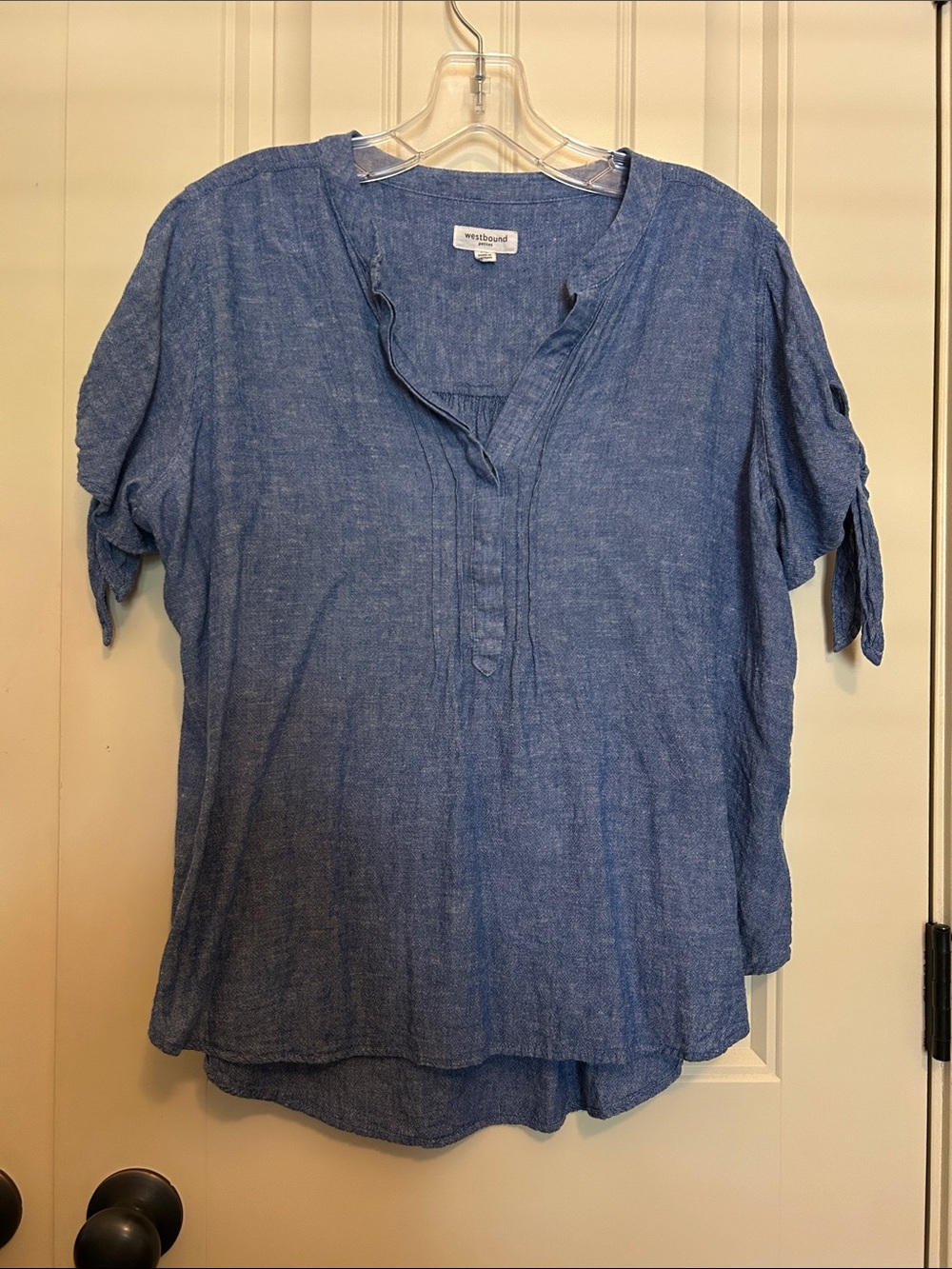Westbound Chambray Blue Split-Neck Tunic Top Size Petite Large